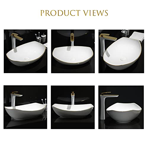 Meje 56 X 40 CM 22 X 16 Inch Luxury Gold Rim Oval Vessel, Above Counter Bathroom Sink thumb #8