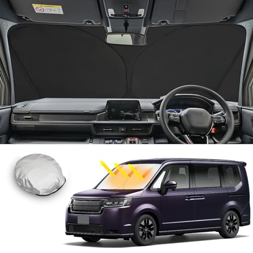 【CDEFG】2022新型 ホンダ ステップワゴン 6代目 サンシェード 車 RP6/RP7/RP8型 フロントサンシェード フロントガラス 日よけ 6層構造 遮光 断熱 UVカット 劣化防止 折りたたみ コンパクト 収納袋付き 目隠し 車中泊