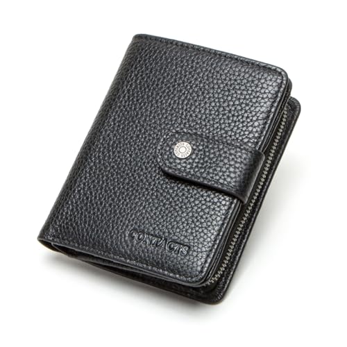 CONTACTS Carteira de Couro Legítimo Feminina com Porta-Cartões (11 Slots), Porta-Foto, Porta-Moedas, Compartimento para Cédulas e Recibos, Proteção RFID, Leve e Luxo– Cor Preta