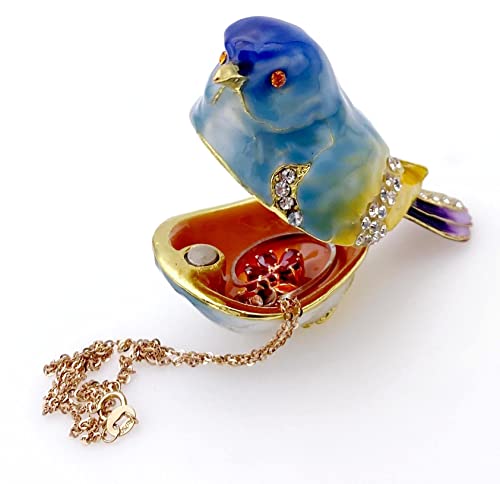 Jwt Astyle Blue Mountain Bird Hinged Trinket Box With Crystal Stones .Animal Jewelry Box.necklace Rings Earrings Storage.bird Figurines Home Decor ,Collectible Trinket Boxes Gift ., Blue Yellow #TOP3