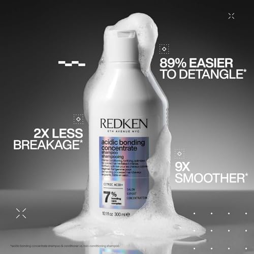 Image of Redken Acidic Bonding Concentrate Bond Repair Sulphate-Free Shampoo, 300 ml | Professional pH Balancing, Sulphate-free Bond Repair Shampoo with Citric Acid. Formulated for dry, damaged, and frizzy hair.
