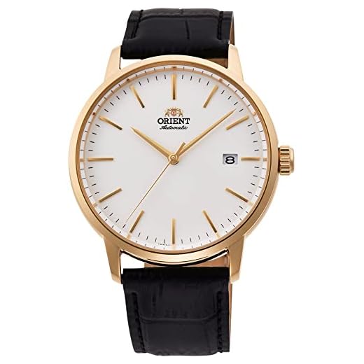 ORIENT Relógio de pulso masculino moderno e elegante com corda manual automática - pulseira preta casual mecânica de aço inoxidável, mostrador analógico cinza - RA-AC0E03S10B, Verde: ouro, Alça