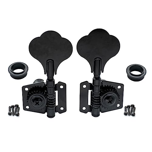 Image of Musiclily Basic 2R2L 24:1 Ratio Open Gear Machine Heads Tuners Tuning Pegs Keys with Clover Button for Ibanez Style Electric Bass, Black