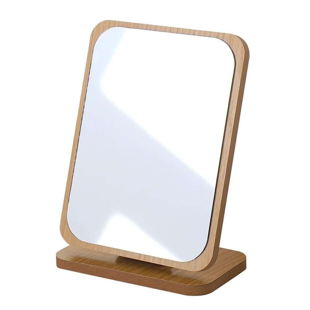 Wooden Tabletop Makeup Mirror with Rotation | Adjustable Rectangular Vanity Mirror for Dressing Table, Bathroom, and Bedroom Decor | Finish Standing Mirror. (Pack of 1)-image-28