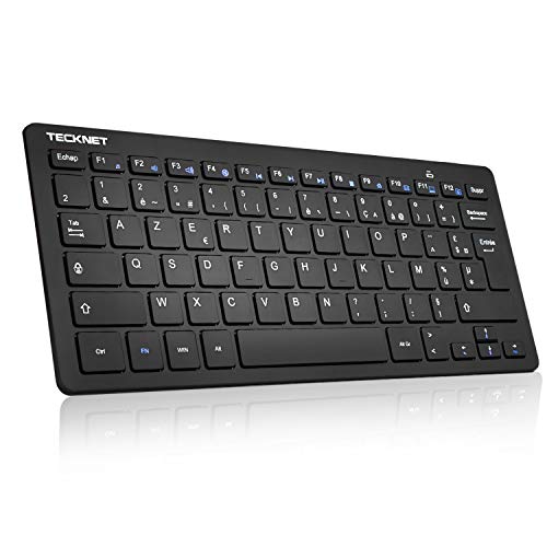 TECKNET Clavier sans Fil Mini 2.4G, Ultra-Mince AZERTY Clavier Batterie Longue Durée avec 12 Raccourcis Multimédias, pour Windows 11 10, PC, Ordinateur...