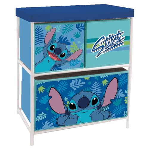 ARDITEX - Étagère pour Enfants avec 3 bacs en Tissu de Disney Stitch - Structure en métal et bacs en Polyester - 53x30x60 cm - Bleu