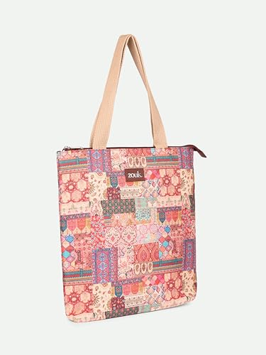 Image of ZOUK Ivy Tote Bag for Women | Handcrafted Jute Khadi with Vegan Leather Handles | Lightweight, Foldable & Travel-Friendly Everyday Carry Bag |