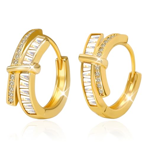 Gold Hoop Earrings for Women, Lightweight Huggie Earrings 14K Gold Plated Hypoallergenic Hoops Earrings, Fashion Cubic Zirconia Hoops Earrings Jewelry Gifts for Womens