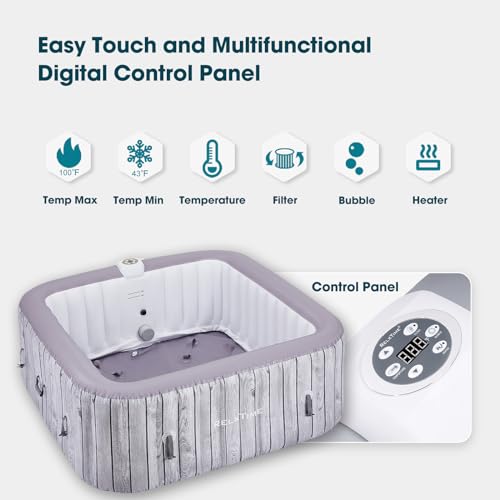 Portable Hottub 4-6 Person, Inflatable Blow Up Hot Tub Spa Square, 130 Bubble Air Jets, Cover, 2 Filter Cartridges