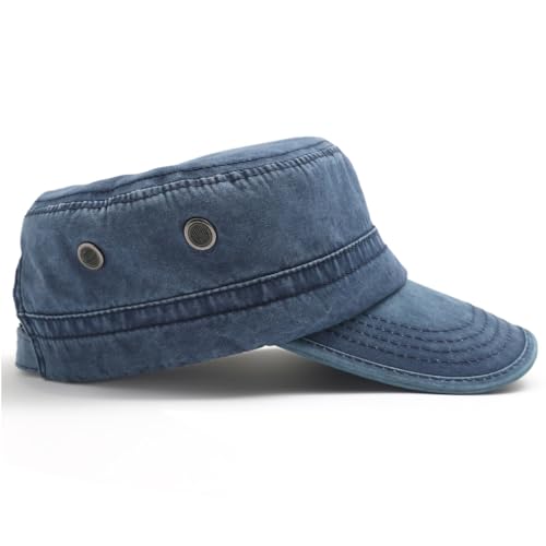 Image of 2 Pack Men's Cotton Military Caps Cadet Army Caps Vintage Flat Top Cap
