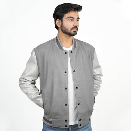 Image of Men's Fashion Varsity Jacket Causal Slim Fit Wool Letterman Baseball Bomber Jackets