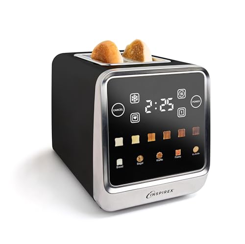 Image of Inspirex Touch Screen Toaster - 2 Extra Wide Slots - 5 Bread Types and 6 Browning Levels - Defrost, Reheat, Favorite, & Single Slot Modes - For Toast, Bagels, & Waffles - Black