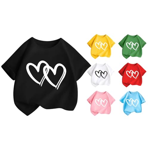 Girls Soft Cotton Short Sleeve Tee Tops Kids Girls Trendy Heart Graphic T-Shirts Loose Fit Comfy (Yellow, 6-8 Years)