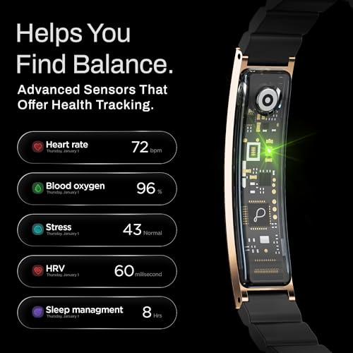 Image of Pebble Arq Smart Bracelet - Digital Display | Heart Rate & SpO2 Monitoring | Sleep Tracker | Sports Modes | Magnetic Strap | Premium Build - Obsidian Gold