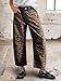 Flamingals Barrel Leg Mid Waist Leopard Stitch Detail Crop Pants for Women Without Belt Leopard S