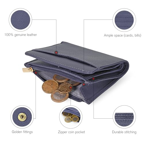 Image of Oak Leathers Leather Wallet For Women - Small RFID Coin Purse Credit Card & ID Holder for Ladies, Gift for Women's, Bifold Wallets (Nappa Blue)