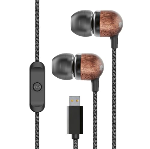 Marley House of Smile Jamaica USB-C Kopfhörer kabelgebunden mit 9,2-mm-Treiber – Nachhaltige In-Ear-Kopfhörer mit Kabel, verwicklungsfrei, integriertes Mikrofon für Musik & Anrufe, Signature Black