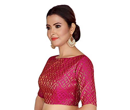 Image of Studio Shringaar Women's Readymade Brocade Elbow Length Sleeves Saree Blouse