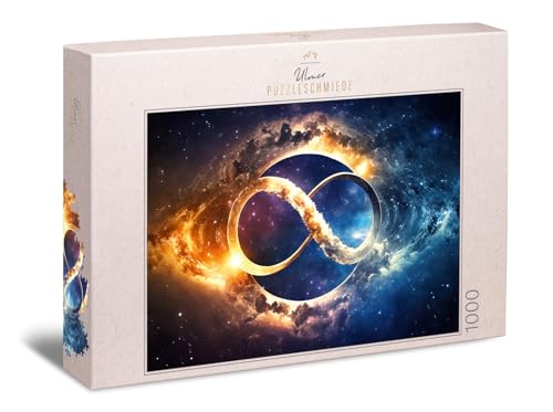 Ulmer Puzzleschmiede - Symbol-Puzzle „Infinity“ mit 1000 Teilen - das Zeichen der Unendlichkeit, schwebend im Weltall, als markantes Impossible-Puzzle - Puzzlequalität Made in Germany