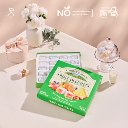 Liberty Orchards , Turkish Delight - Premium Chewy Gourmet Vegan Candy, Apricot & Walnut, Gluten Free, Rose & Pistachio Lokum with Nuts 10 Oz
