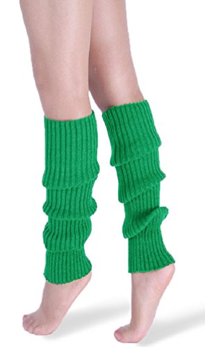 *daisysboutique* Retro Women 80s Adult Ribbed Knitted Leg Warmers Crochet Long Boot Socks for Party Dance Sports Yoga (Dark Green, One Size)