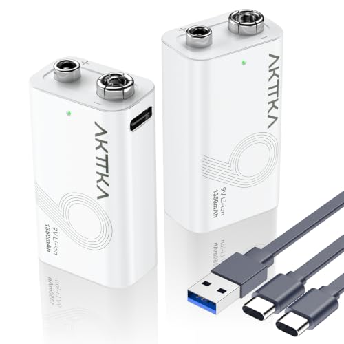 Rechargeable 9V Lithium Batteries 2-Pack(1350mAh)