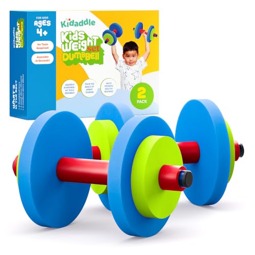 Image of Modern Innovations Kids Weight Set (2 Pack) Toy Dumbbells, Baby Dumbbell Workout Weights, Fun Fitness and Exercise Equipment for Toddlers - Blue, Green, Red…