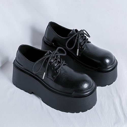 Men's Black Leather Platform Height Increasing Oxford Shoes Fashion Round Toe Lace-Up Non-Slip Work Dress Shoes2
