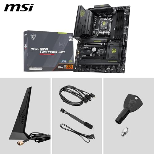 Image of MSI MAG B850 Tomahawk WiFi Motherboard, ATX - Supports AMD Ryzen 9000 /8000 / 7000 Processors, AM5-80A SPS VRM, DDR5 Memory Boost 8200+ MT /s (OC), PCIe 5.0 x16, M.2 Gen5, Wi-Fi 7, 5G LAN