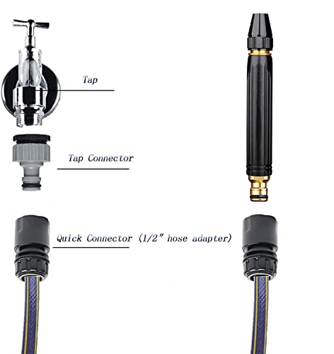 Image of FANHAO Brass Water Spray Gun Nozzle with 3 Attachments for 1 /2 Inch Hose Pipe | High Pressure Adjustable Jet Sprayer for Car Wash Bike Washing Gardening Pet Bathing
