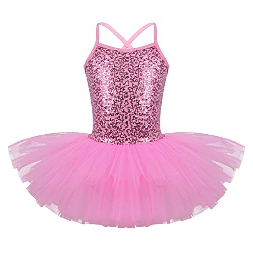 FEESHOW - Vestido de ballet con lentejuelas para niñas de 5 a 6 años