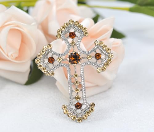 Image of Gyn&Joy Sparkle Crystal Rhinestones Holy Cross Brooch Pin Jewelry For Women Men