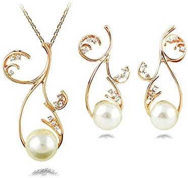 Indian Handicrafts Export Shining Diva 18K Gold Plated Crystal Pearl Jewellery Pendant Necklace Set with Earrings for Girls/Women Valentine Gift