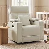 Rocking Chair Nursery with Adjustable Armrests&Headrest,Power Glider Recliner Nursing Chairs for Breastfeeding,Modern Electric Swivel Rocker Glider with USB Port,Nightlight,Cup Holder,Armchair,Beige