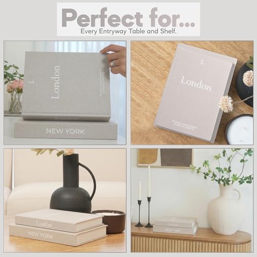 Image of Faux Book Storage Box Set of 2-Beige /Beige-Decorative Faux Books with Hidden Storage for Coffee Table Decor, Bookshelf or Mantle-Linen Decorative Boxes-Aesthetic Book Decor for Home