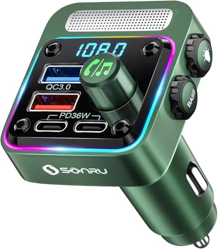 SONRU FM Transmitter Bluetooth 5.3 Adapter Auto, Bass & HiFi Stereo Freisprechanlage Mit [PD 36W...