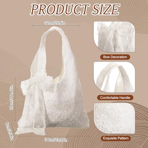 Bolso Tote de Encaje Blanco para Mujer miniatura 5