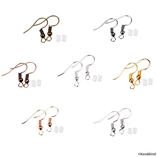 Fish Hook Design Earring Hooks - For Diy Jewelry Making - 210 Pieces, 7 Colors - White Silver, Gold, Silver, Bronze, Rhodamine Red, Champagne Gold, Gray - 250 Earring Backs Included (Soft Rubber) #TOP1