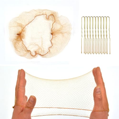 50 Pcs Mesh Hair Nets for Buns with 40 Pcs U Shaped Hair Pins for Women Ballet Dancers (Light Brown)
