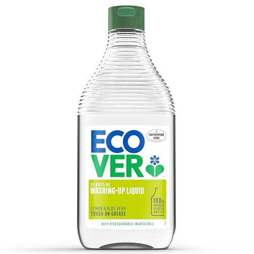 Ecover Washing Up Liquid, Washing Up Soap, Tough on Grease and Grime, Fresh Lemon & Aloe Scent, 1 x 450ml,