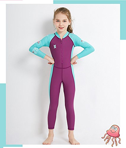 Wetsuit Kids Full Suits 2.5mm Neoprene Wet Suit UV Protection Keep Warm Long Sleeve Wetsuits for Swimming Diving Scuba Thermal Swimsuit Shorts Set Summer Clothes Drawstring Set (Violet,X-Large)