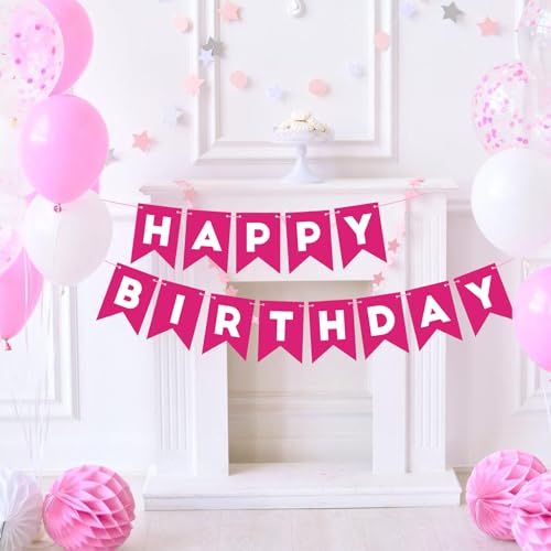 Image of Hot Pink Happy Birthday Banner Sign for Backdrop Hot Pink Birthday Decorations for Girls Women 13th 15th 21th 30th Party Banner Garland Wall Door Bunting Flag