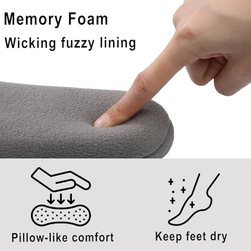 shevalues Women House Memory Foam Slippers Teddy Fleece Bedroom Sock Shoes with Soft Rubber Sole Grey424