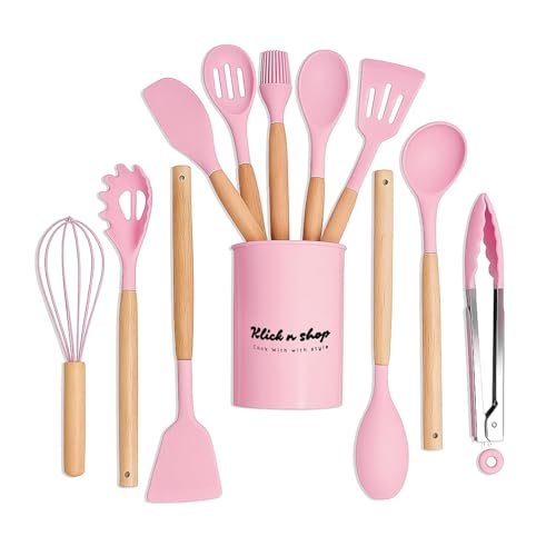 Image of Premium Silicone Kitchen Spatula Set for Cooking | Heat Resistant Spatula for Non Stick Pan with Wooden Handle & Holder | Steel Core Silicone Spatula | Non-Stick Kitchen Utensils Set (12 Pcs)