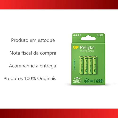 4 Pilhas AAA Palito Recarregável 950mAh GP 1 Cartela