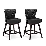 Cozyman Counter Height Bar Stools Set of 2, 26" H Swivel Bar Stool with Back, Faux Leather Counter S