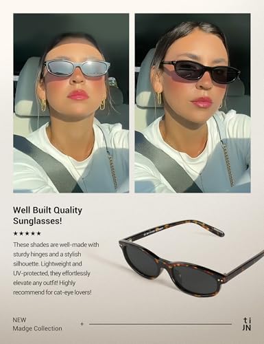 TIJN Vintage Cat Eye Sunglasses Women Retro Oval Frame UV400 Polarized Sun Glasses Lightweight Sunnies Small Face(Tortoise)