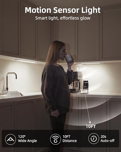 EZVALO Motion Sensor Lighting Indoor Rechargeable Under Cabinet Lighting Wireless Cabinet Lights with 48 LEDs and Removable Battery, 3500K Dimmable Under Cabinet Lights