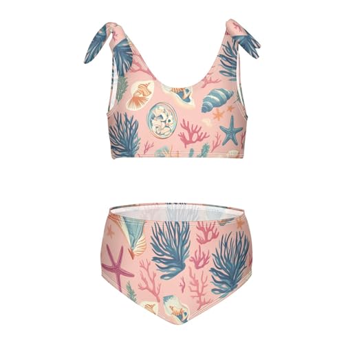 KLL Sea Ocean Animals Corals Seaweeds Shells Sand Girls' Two Piece Bikini Sets Quick-Dry Beach Swimsuit Bathing Suit