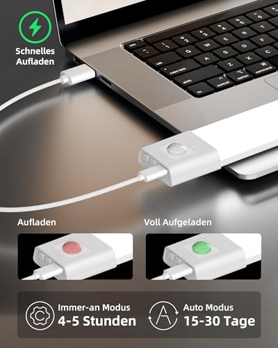 EZVALO Schrankbeleuchtung 20CM*3 Stück,30 LED Schrankleuchte Led mit Bewegungsmelder, Unterbauleuchte Küche LED mit 3 Farbtemperaturen Dimmbar Wiederaufladbar für Kleiderschrank, Küche, Treppe